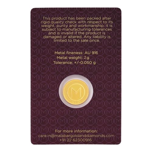 Image of Malabar Gold & Diamonds Gold Coin 22K (916) 2 grams | 22 kt Gold Coin /Bar /Bullion for Akshaya Tritiya, Birthday, Wedding & Festive Gift, Laxmi Impression