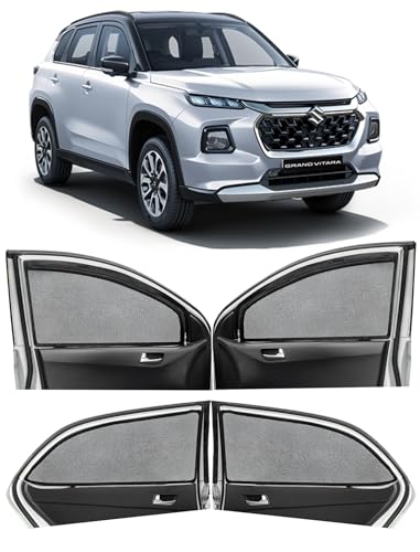 Image of Autofact Magnetic Car Sunshades Compatible with Maruti Grand Vitara (Set of 4) - Easy Installation, UV Protection, Keeps Car Cool (Front 2 with Zippers for Easy Access, Rear 2 Without Zippers)