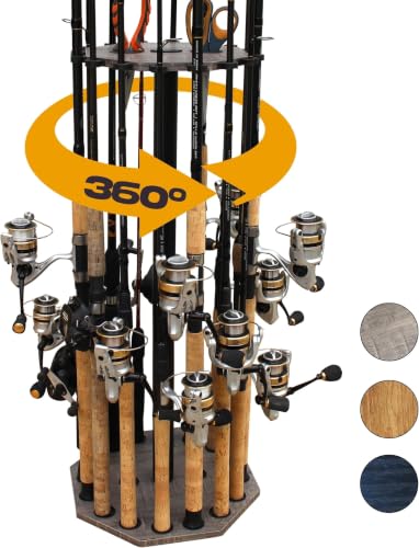 Image of Rush Creek Creations 16-Rod Round Fishing Rod Holder for Garage, 360 Access Pole Holder for Fishing Rods, Reels, Gear, and Accessories, Securely Holds 16 Rods, Gray (Pack of 5)