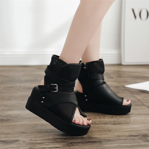 Women's Leather Platform Wedge High-Top Roman Sandals Comfortable Breathable Mesh Open Toe Clip Toe Side Zipper Metal Buckle Gladiator Boot Sandals2