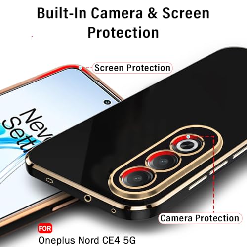 Image of TheGiftKart Luxurious Golden-Plated Back Cover Case for OnePlus Nord CE 4 5G | Raised Lips for Camera & Screen Protection | Shockproof Design | Stylish Back Cover for OnePlus Nord CE4 5G (TPU, Black)