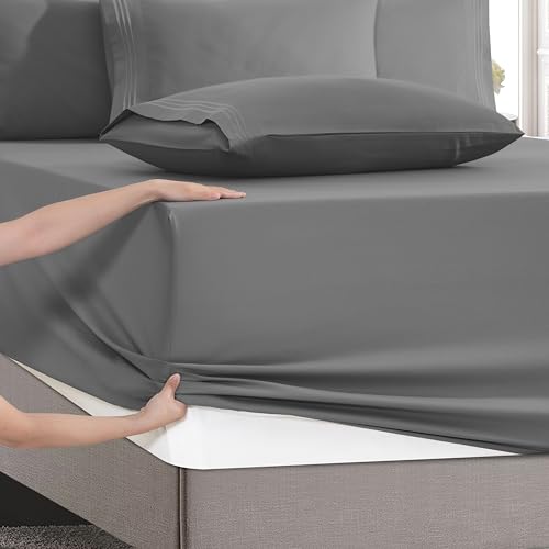 Image of Mocassi Luxury 6-Piece Sheet Set, Ultra Soft 1800 Premium Hotel Quality Microfiber Sheet Set, Fits Mattresses Up to 18 to 24 Inches Extra Deep Pocket - Breathable and Secure Fit, Full, Gray