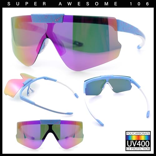 Image of SA106 Polarized Mens Flip Up Rimless Oversized Shield Plastic Sport Sunglasses