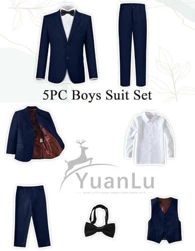 YuanLu Suit for Boys Toddler Formal Wear Kids Slim Fit Dress Clothes Set Wedding Ring Bearer Outfit Navy Tuxedo Young Men Suit Size 12