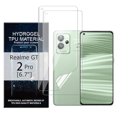 Glcrrpu 2 protectores de pantalla de hidrogel para Realme GT 2 Pro [6,7 pulgadas], lámina de hidrogel flexible, transparente, TPU, HD