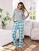 Uniexcosm Schlafanzug Damen Lang Winter Zweiteiler Baumwolle Pyjama Set Langarm Oberteil und Karierte Pyjamahose Nachtwäsche für Frauen Hellgrau S