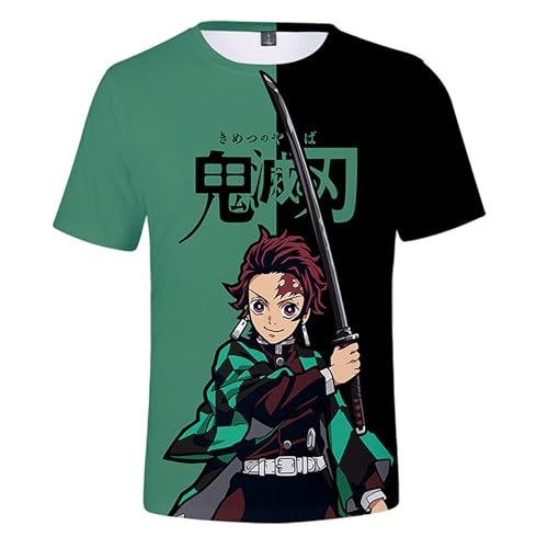 Satdflie Japon Anime Démon Slayer T-Shirt Adulte Hommes Femmes Cosplay Imprimer Chemise Été Loose Roundneck Casual Manches Courtes pour Noël, Vert/1, M