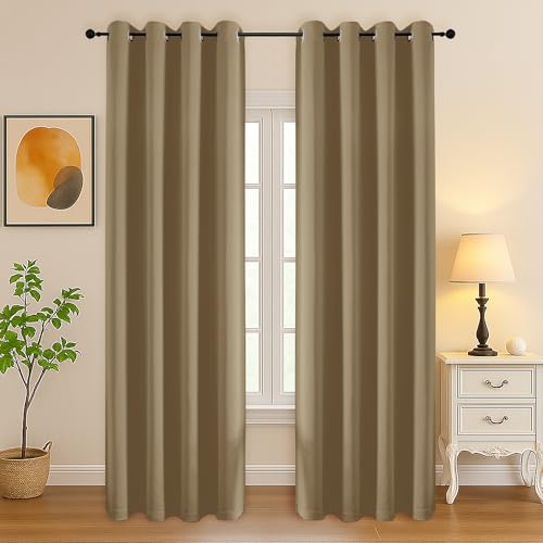 Image of Simplebrand Taupe Curtains for Bedroom Living Room 90 Inches Long 2 Panels Set, Room Darkening Thermal Insulated Curtains & Drapes, Solid Grommet Noise Reducing Window Treatment, W50 x L90 Inch