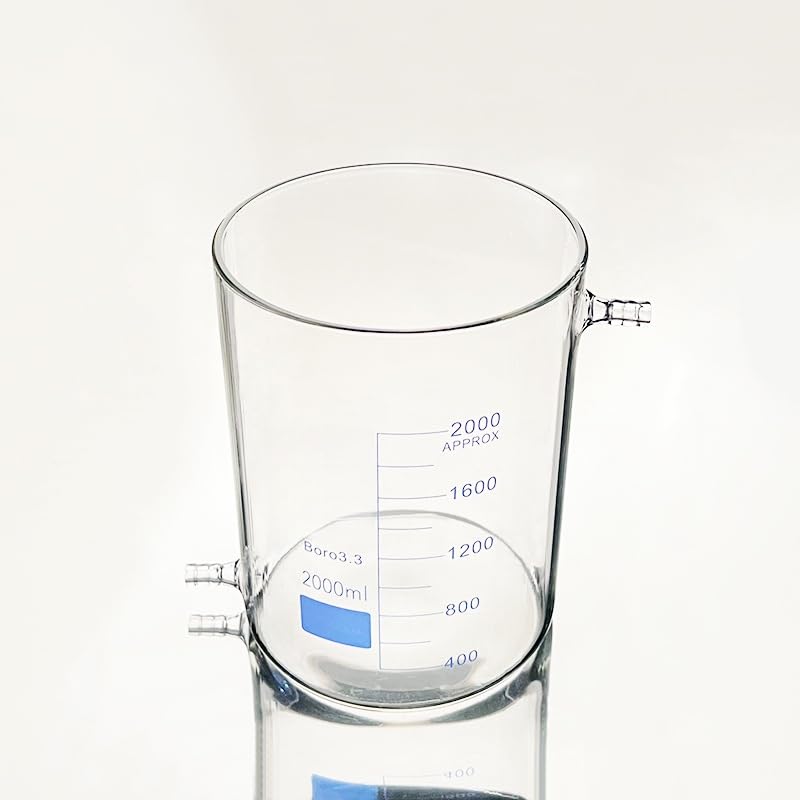 Glass Tall Beaker, Low Form Lab Beaker Upper Bottom Side Tubes Borosilicate Glass No Spout Multiple Sizes(2000mL)
