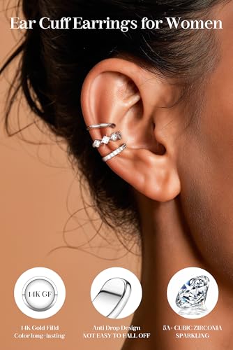 Gold Plated Ear Cuff Earrings Non Piercing for Women - Hypoallergenic Ear Cuffs Silver/Gold Non Tarnish Clip on Cartilage Earrings Fake Earring Set Trendy Jewelry 3Pcs2