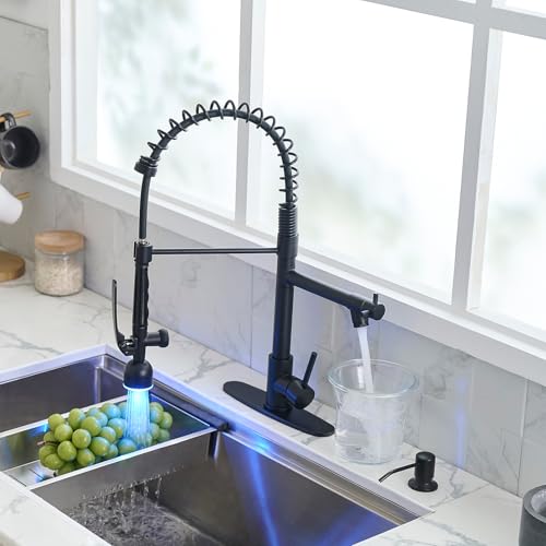 Image of Fapully LED Commercial Kitchen Faucets with Pull Down Sprayer Matte Black