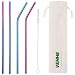 VEHHE Metal Straws Stainless Steel Straws 10.5" Drinking Straws Reusable 4 Set - Ultra Long Rainbow Color-Cleaning Brush for 20/30 Oz for Yeti RTIC SIC Ozark Trail Tumblers (2 Straight|2 Bent|1 Brush)