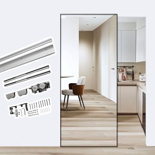Trackless Ghost Mirror Sliding Door Hardware Kit, Aluminum Pocket Door