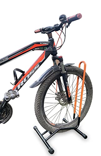 Image of Grandbiker Bicycle Parking Stand, Bicycle Floor Parking Holder Stand, Rubber (Black+Orange)