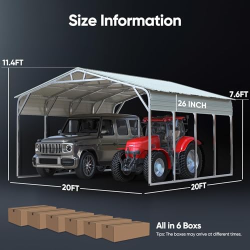 Image of ADVANCE OUTDOOR 20x20 FT Heavy Duty Vertical Roof Metal Carport, Pre-Drilled All Weather 2 Car Shelter for RV, Vehicles & Farm Equipment