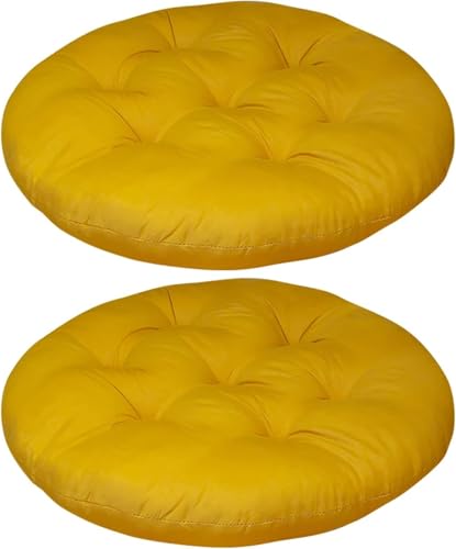YOUGANG Confezione da 2 cuscini rotondi per sedia, 35 x 35 cm, in cotone, imbottitura completa, per sala da pranzo e cucina, antiscivolo, per sedile dell'auto (giallo)