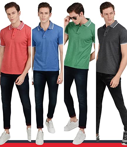 Image of Scott International Spark Polo T-shirts for Men - Bird Eye Collar neck, Half Sleeves, Cotton, Regular Fit, Stylish Branded Solid Plain tshirts for Boys