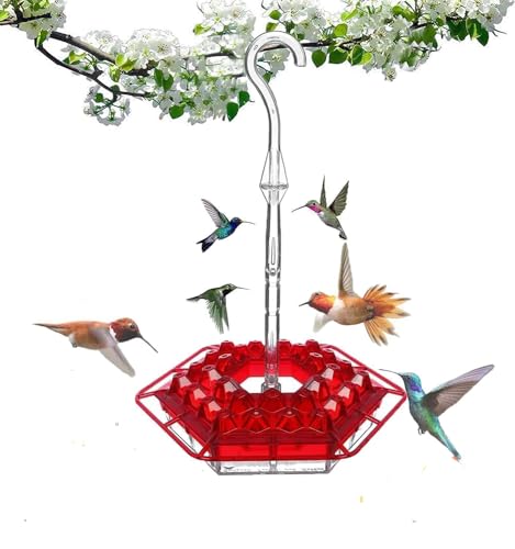 2025 New Hummingbird Feeder with Perch and Built-in Ant Moat, 30 Feeder Ports,Easy to Clean, Outdoor Hanging Yard Garden Decoration (red)