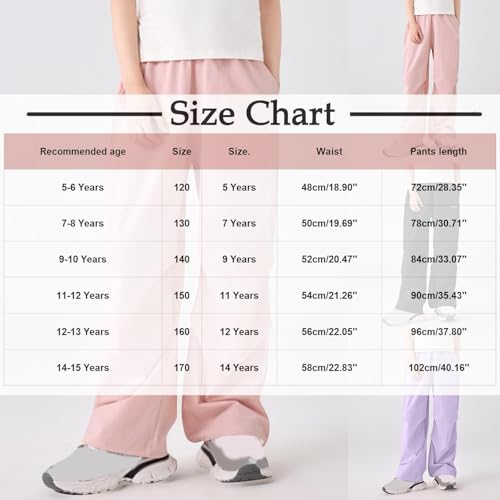 Girls Summer Quick Dry Athletic Pants Kids Cute Pink Sweatpants Casual Straight Leg Loose Jogger Pants 5-15 Years3
