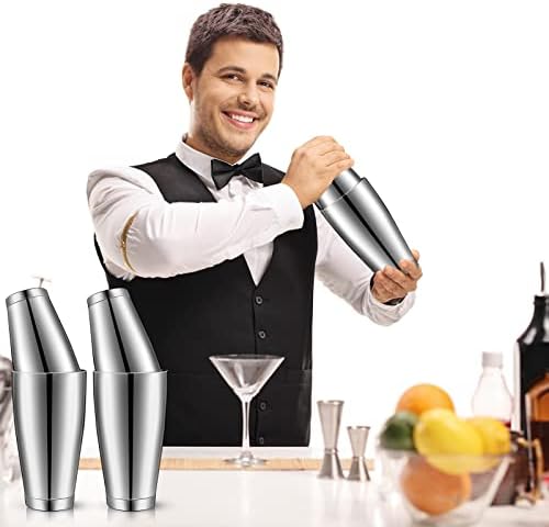10 Pcs Cocktail Shaker Tin Set, Professional Bar Shaker Boston Cocktail Shakers, Weighted Shake Can, Stainless Steel Martini Shaker Drink Mixer Basic Tools for Bartending and Home Bar - 18oz & 28oz - Thumbnail 3