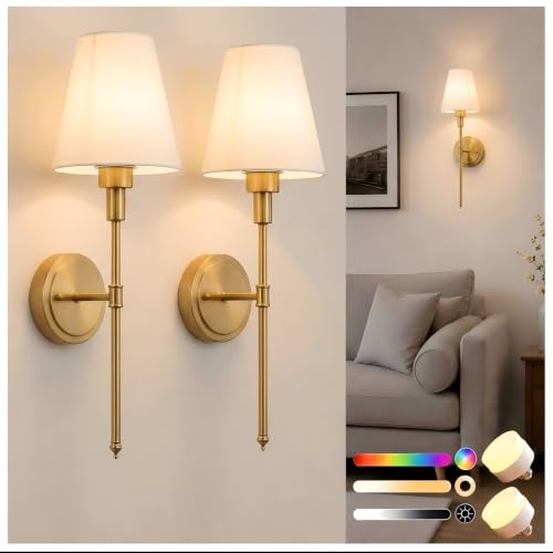 Image of Battery Operated Wall Sconce: Set of 2 Wireless Wall Light 12000mAh