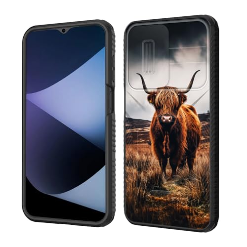 wiaekosef for Galaxy A17 5G Case Built in Slide Camera Lens Cover,Heavy Duty Shockproof Protection Dual Layer Case for Samsung Galaxy A17 5G 6.7" 2025,Brown Highland Cow