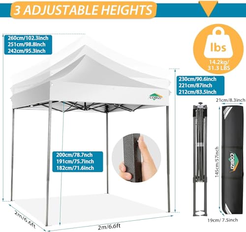 Image of COBIZI 6.6x6.6 Pop Up Canopy Tent,Heavy Duty Canopy(White No Sidewalls)