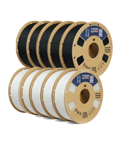 OVERTURE 10KG Bundle PLA Plus (PLA+) 3D Printer Filament, Black*5+White*5