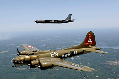 A B-17G Flying Fortress participates in a heritage flight with a B-52H Stratofortress Poster Print by Stocktrek Images (34 x 22)