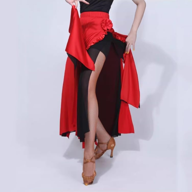 Women's Latin Dance Performance Skirt Midi Skirt for Rumba Salsa Training Outfit Tango Dancing Skirt Side Split