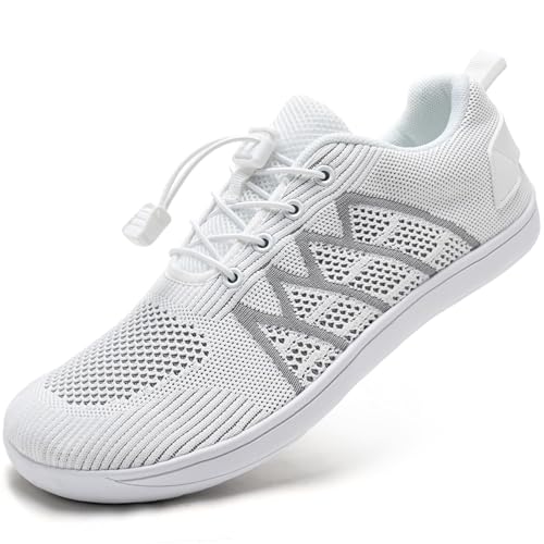 Image of WateLves Wide Water Shoes Mens Womens Barefoot Minimalist Walking Shoes Beach Casual Sneakers Zero Drop Sole (White/Gray, 38)
