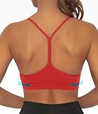 Y Back Sports Bra for Women Low Impact Racerback Workout Bras Sexy Thin Straps Yoga Bras with Removable Pads(Red-L)