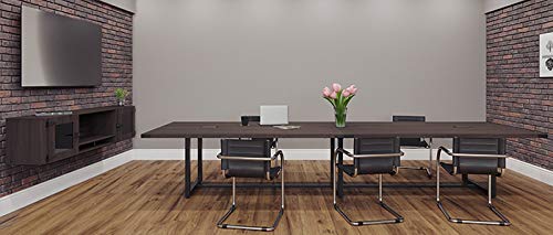 8 Foot - 16 Foot Modern Conference Room Table with Metal Base & Metal Accents (12ft w/ 0 Power Modules, Stone Gray w/Silver Metal)