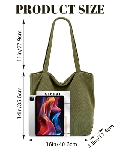 Image of Iioscre Corduroy Tote Bag for Women,Hobo HandBags with Zipper,Large Capacity Casual Shoulder Handbags with Inner Pockets