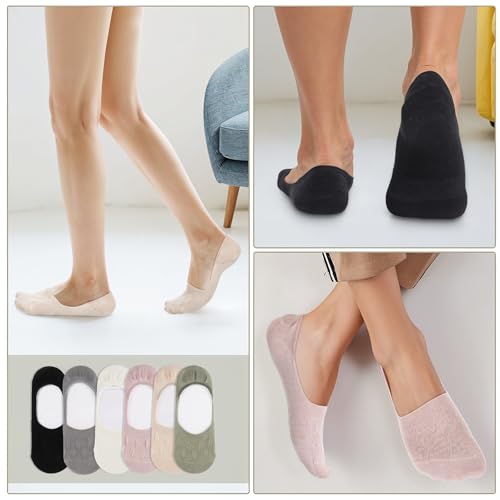 6 Pairs Womens Thin No Show Socks Low Cut No Show Flat Socks Breathable Cotton Flat Sock for Women Non Slip Causal Sock for Daily Wear Sport (Size 5-9)3