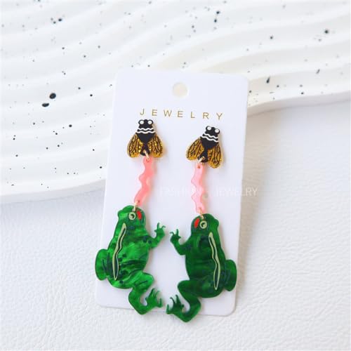 Creative Acrylic Frog Dangle Earrings for Women Lightweight Cute Summer Green Animal Eatting Insect Statement Drop Dangling Earrings Exaggerated Fun Halloween Theme Party Jewelry (Pest)4