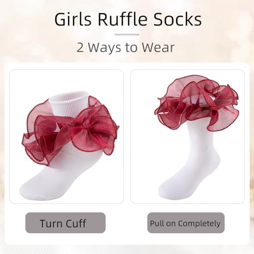 Girls Ruffle Socks Toddler Girl Gold Silver Glitter Double Lace Frilly Dress Socks Turn Cuff Sparkling Pageant Sock3