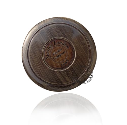 Brújula con reloj de sol redondo de latón antiguo negro de 3 pulgadas con caja de madera miniatura 6