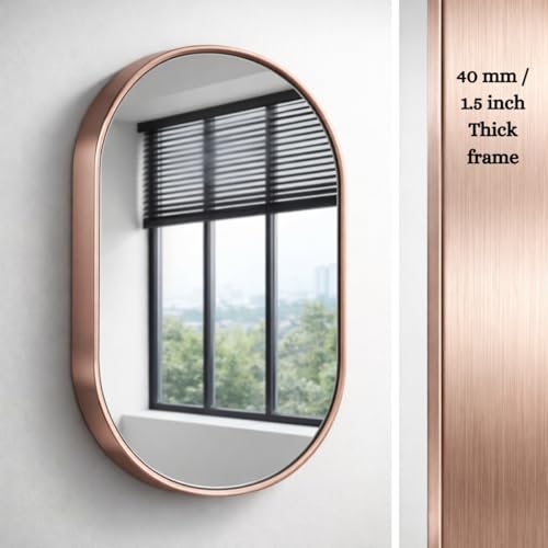 Image of Metal Frame Mirror Glass for Wall /Aluminium Circular Bathroom Wall Mirror 18x24 Inch /Mirror for Bathroom /Bedroom /Living Room /Entryway /Dressing Room /Decorative /Vanity| AM1824A6