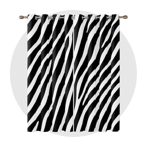 Zebra Print Home Decor - Zebra Print Curtains for Bedroom Living Room - Black and White Animal Print Blackout Curtains 66 x 90 Inch (Width x Drop) 2 Panels, Modern Striped Eyelet Curtains & Drapes