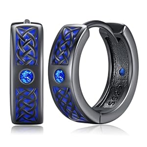Odinstone 925 Sterling Silver Norse Viking Runes Hoop Earring Celtic Knot Earrings for Men Women Hypoallergenic Huggie Hoops Jewelry Gift