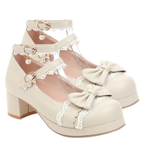 Chaussures talons épais anti-douleur cuir respirant nœud dentelle 39