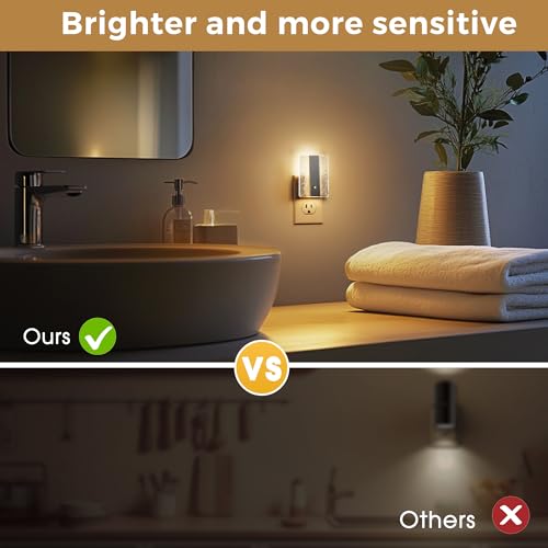 Image of L LOHAS LED Night Lights Plug Into Wall, 2 Pack Night Light with Dusk-to-Dawn Sensor, Dimmable Decorative LED Nightlights, 0-100LM 3000K Adjustable Brightness for Bathroom, Hallway, Bedroom,Stairway