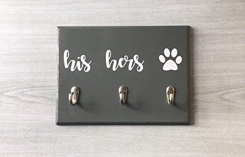 CPWood 23x30cm, Wood Sign His Hers Paw Print Dog Leash Holder Key Hook Rack His Hers Key Holder Dog Leash Hook Leash and Key Holder Entryway Decor Pet cb637227