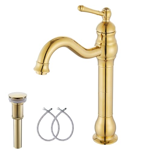 GGStudy Single Handle Bathroom Vessel Sink Faucet Polished Gold
