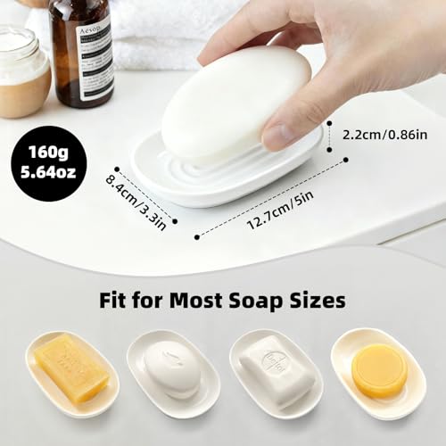 Aenfaiy Ceramic Soap Dish for Bath Sink- Modern White Bar Soap Holder for Shower - Easy to Clean Multi-Purpose Oval Soap Dishes for Soap Bar, Sponges, Jewelry, Small Items | Fits Bathroom & Kitchen