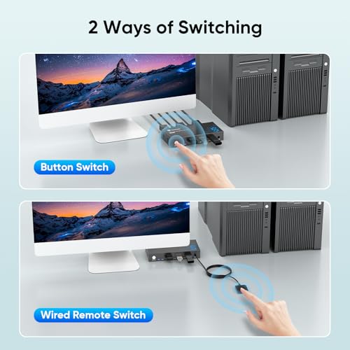 image for Hearvo USB 3.0 DisplayPort KVM Switch 1 Monitor 2 Computers, 8K@60Hz D