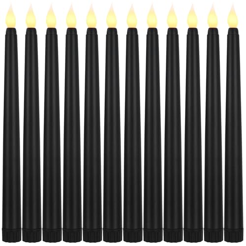 Baquler 12 Pcs 8.5 Inch LED Flameless Taper Candles Bulk Battery Operated Taper Candles Flickering Candlesticks for Wedding Church Holiday Table Decoration