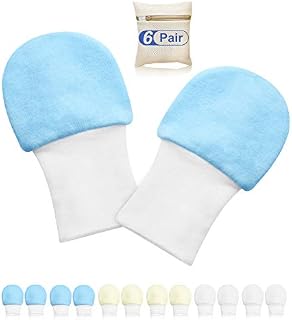 Baby Mittens Baby Anti Scratch Mittens No Scratch Mittens Baby Gloves for 0-6 Months Baby Boys Girls (Blue 6 Pack, 0-6 Months)