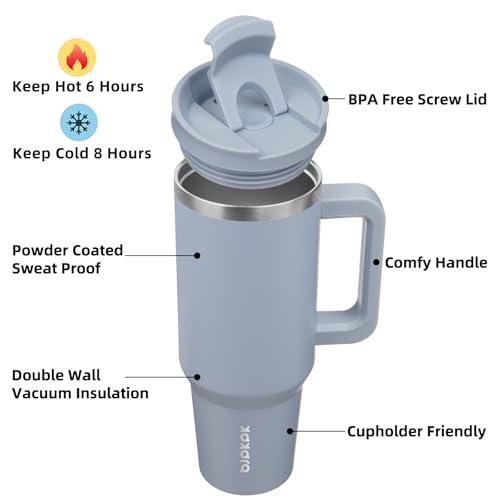 Image of BJPKPK Tumbler With Handle And Straw 40oz Insulated Tumbler Cups With Lid Stainless Steel Travel Coffee Mug,Modern Blue